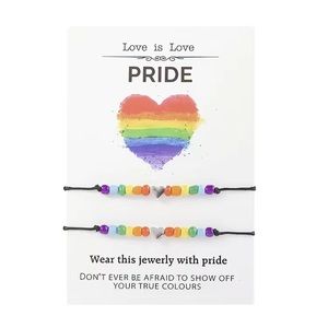 NEW Pride Love is Love Heart Rainbow Bead Cord Bracelet Set